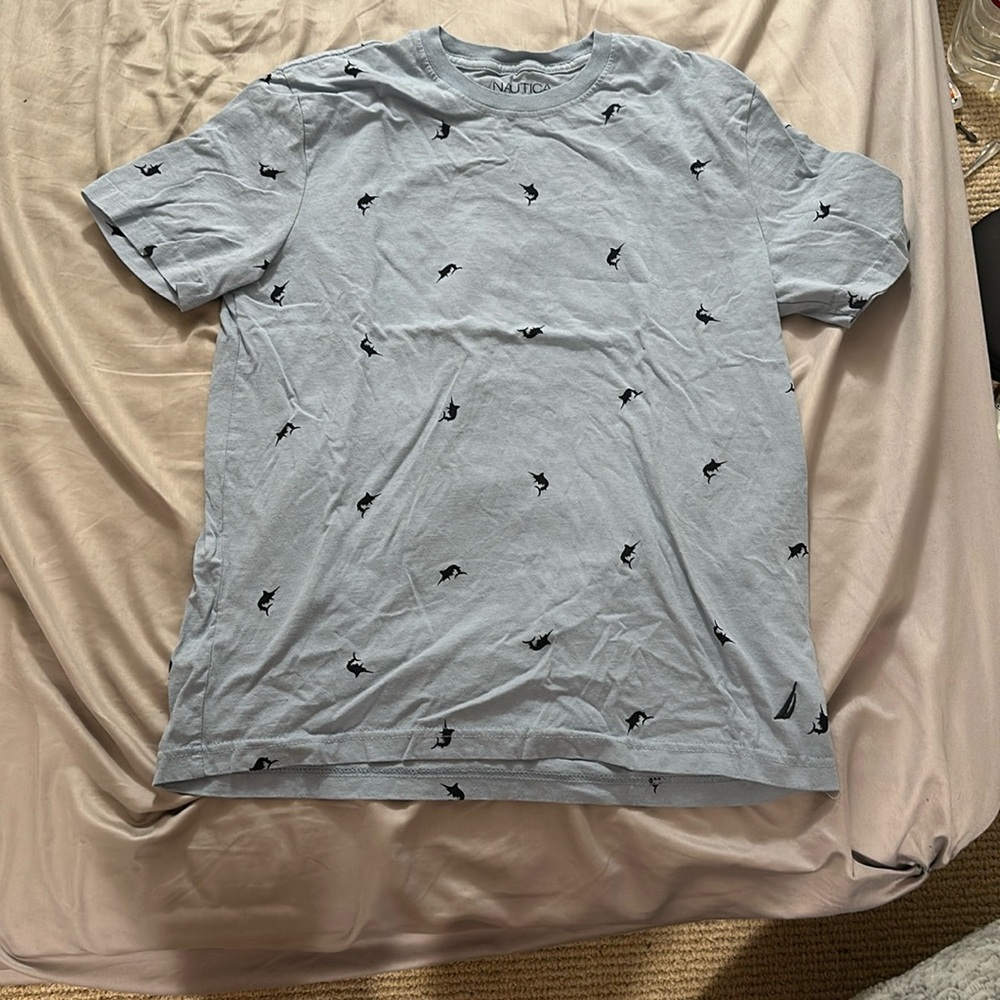 Nautica blue tee with fish print size medium
